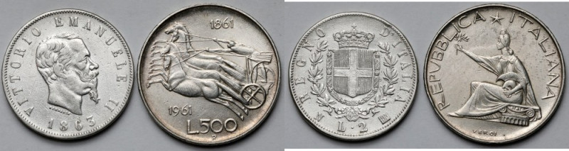 Włochy, 2-500 lir 1863-1961 - zestaw (2szt) 
Grade: 3, 2