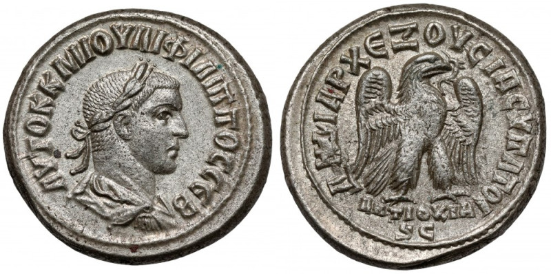 Filip I Arab (244-249 n.e.) Tetradrachma, Antiochia - b.ładna Awers: Popiersie c...