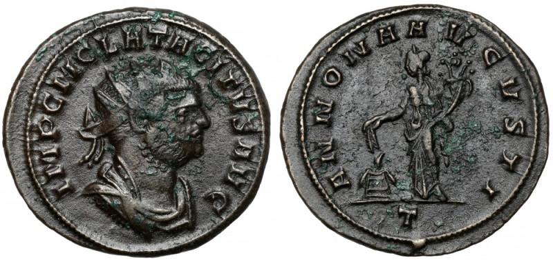 Tacyt (275-276 n.e.) Antoninian, Ticinum Awers: Popiersie cesarza w koronie prom...