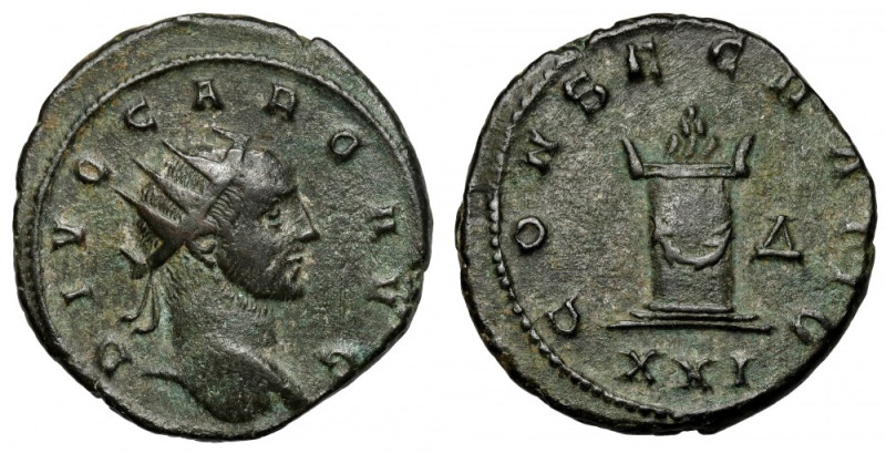 Karus (282-283 n.e.) Antoninian Pośmiertny, Antiochia Awers: Popiersie cesarza w...