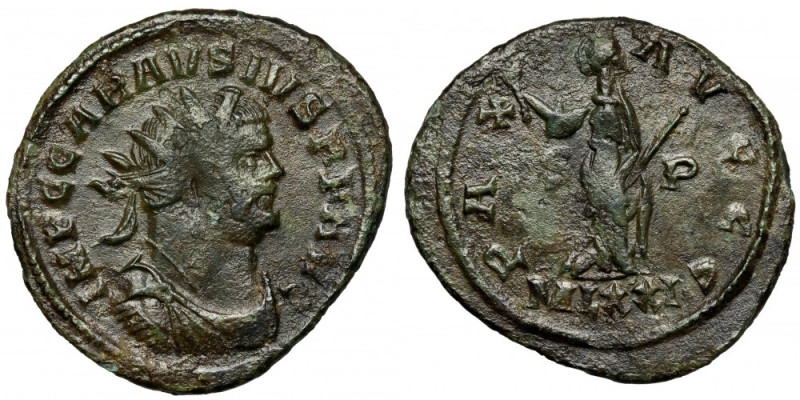 Karauzjusz (286-293 n.e.) Antoninian, Londyn Awers: Popiersie cesarza w koronie ...