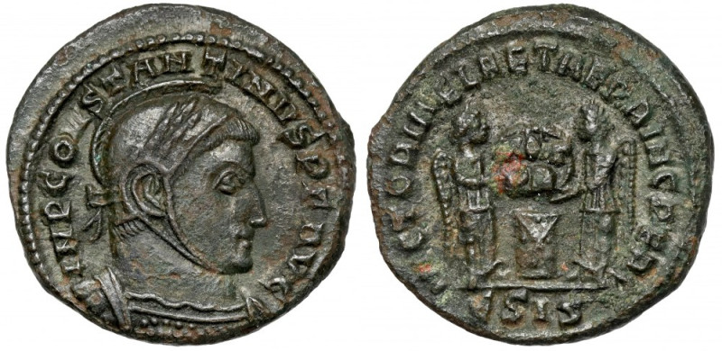 Konstantyn I Wielki (306-337) Follis, Siscia Awers: Popiersie cesarza w wieńcu l...