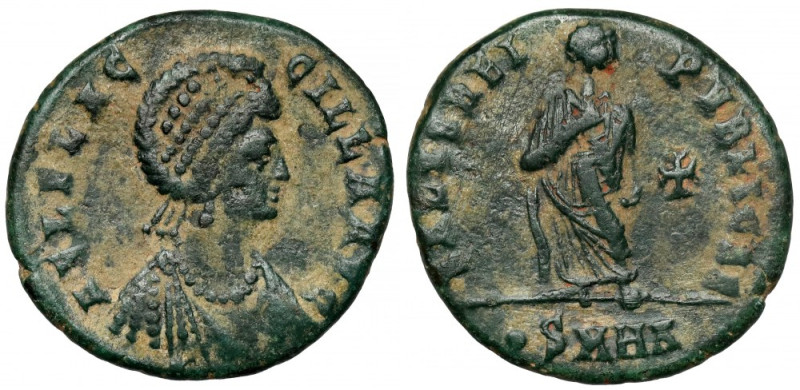 Aelia Flacilla (379-388 n.e.) Follis, Heraklea Awers: Popiersie cesarzowej ze zw...