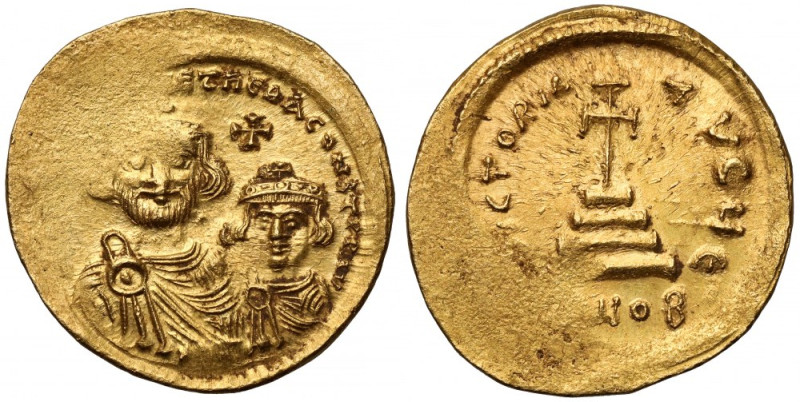 Herakliusz (610-641 n.e.) Solidus, Konstantynopol Awers: Popiersia obu cesarzy w...
