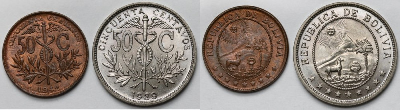 Boliwia, 50 centavos 1939-1942 - zestaw (2szt) 
Grade: UNC/AU