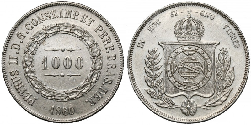 Brazylia, 1000 reis 1860 Bardzo ładne, ale lekko przetarte w tle (slightly clean...