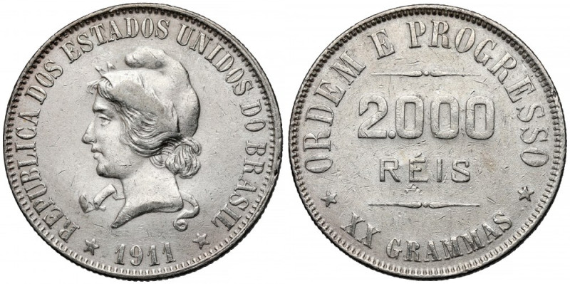 Brazylia, 2000 reis 1911 Przetarcie (slightly cleaned) 


Grade: XF