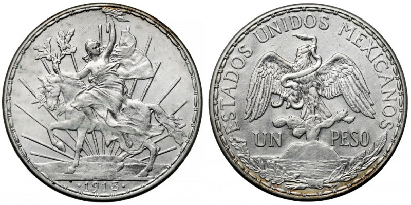 Meksyk, Peso 1913 Lekko przeczyszczone (slightly cleaned). 

Grade: VF+