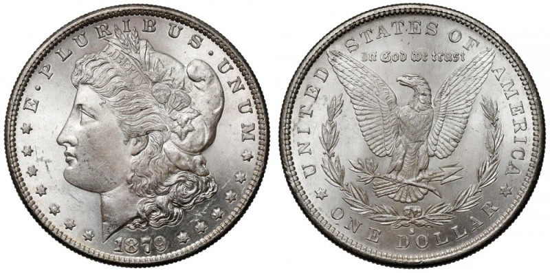 USA, Dolar 1879-S, San Francisco - Morgan Dollar Piękna. 
Grade: UNC/AU