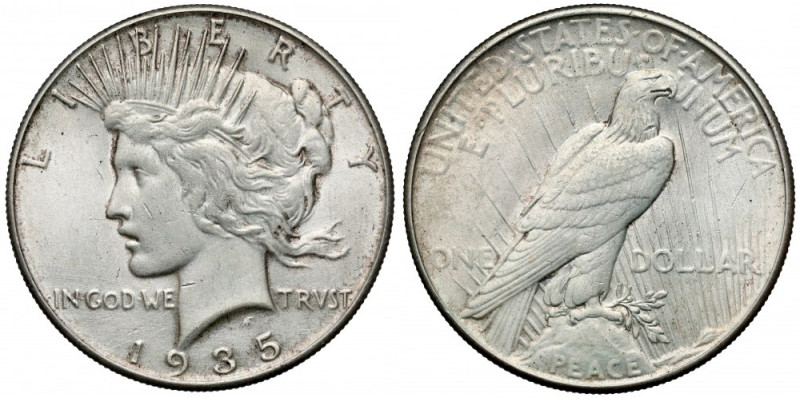 USA, Dolar 1935, Philadelphia - Peace Dollar Lekko przeczyszczone (slightly clea...