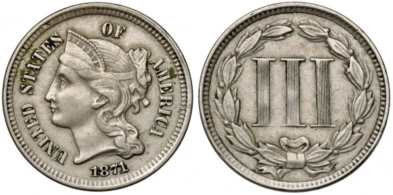 USA, 3 centy 1871, Philadelphia 
Grade: XF-