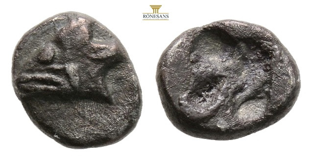 MYSIA. Kyzikos. Obol ( Circa 600-550 BC). 0,56 g. 8,2 mm. Obv: Tunny head left o...