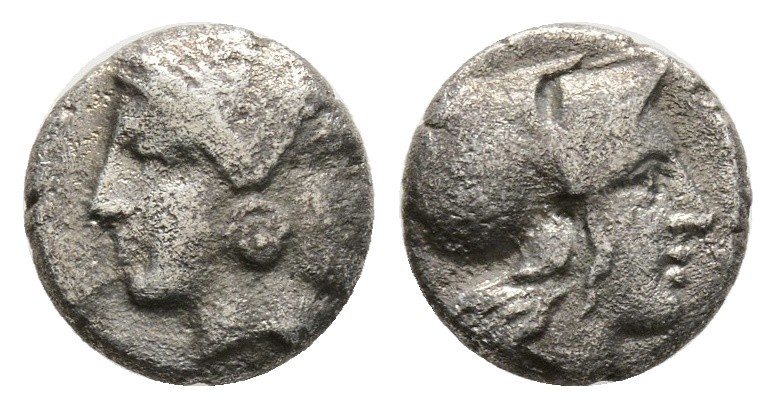 MYSIA, Lampsakos. 4th century BC. AR Diobol (10,4 mm, 1.1 g) Janiform female hea...