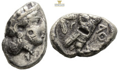 Attica. Athens circa 259-229 BC. Tetradrachm AR 27.6 mm. 16.4g.
Helmeted head of Athena right, / AΘE, Owl standing right, head facing; olive spray and...
