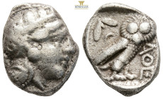 ATTICA, Athens. (Circa 449-404 BC).
AR Tetradrachm (25,4 mm. 16,7 g.)
Head of Athena to right, wearing crested Attic helmet adorned with three olive l...