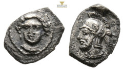 Cilicia, Tarsos AR Obol. Time of the satraps Pharnabazos and Datames. Circa 380-360 BC. 0.72 g, 10,9 mm. Female head (Arethusa?) facing slightly to le...