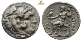 Kingdom of Macedon. Alexander III 'The Great' AR Drachm. Mylasa, circa 300-280 BC. 
Head of Herakles right, wearing lion skin headdress / Zeus Aëtopho...
