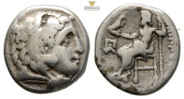 Kings of Macedon. Alexander III The Great; 336-323 BC, Drachm, (17,2 mm, 4 g.) Obv: Head of Heracles right. wearing skin of lion\'s head with mane. Rx...