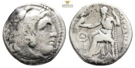 "Kingdom of Macedon. Alexander III 'the Great' AR Drachm.
circa 310-301 BC. Head of Herakles right, wearing lion's skin / Zeus seated left; 4,1 g. 17...