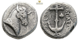Seleukid Kingdom. Seleukos I Nikator. Silver Drachm (3.9 g.) 14,8 mm. 312-281 BC. Uncertain mint, Areia, Margiana, or Baktria. Horned and bridled hors...