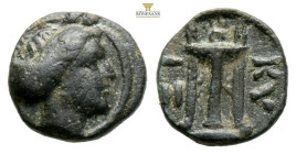 MYSIA. Kyzikos. Ae (11,4 mm, 1,2 g) (3rd century BC). Obv: Head of Kore Soteira right. Rev: KY - ZI. Tripod.