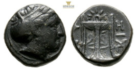 MYSIA. Kyzikos. Ae (11,2 mm, 1,5 g) (3rd century BC). Obv: Head of Kore Soteira right. Rev: KY - ZI. Tripod.