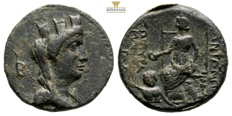 Cilicia, Hierapolis Æ 5,3 g. 20 mm. 2nd-1st centuries BC. Veiled and turreted he...