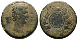 Augustus. 27 B.C.-A.D. 14 Æ sestertius (26,3 mm, 11.4 g.)  AVGVSTVS, bare head of Augustus right / CA within laurel wreath.
