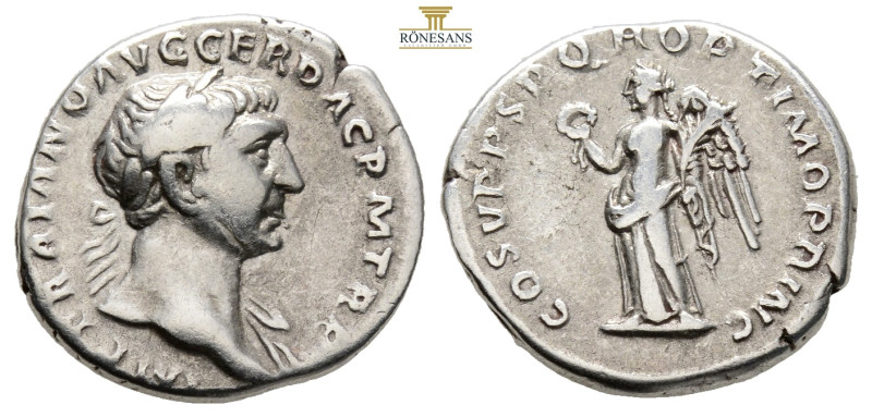 Trajan (AD 98-117). AR Denarius. (19,1 mm, 3,1 g.) Rome, IMP TRAIANO AVG GER DAC...