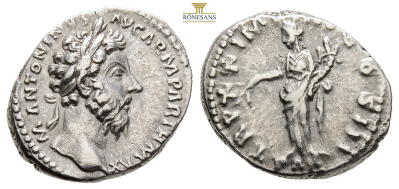 Marcus Aurelius, as Augustus (AD 161-180). AR denarius (3,2 g. 19,7 mm.) M ANTON...