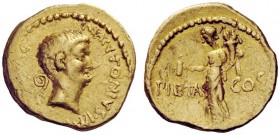 The George W. La Borde Collection of Roman Aurei Part I 
 THE ROMAN REPUBLIC 
 Marcus Antonius. Aureus, mint moving with M. Antonius in 41 BC, AV 8....
