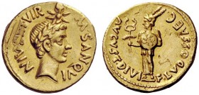 The George W. La Borde Collection of Roman Aurei Part I 
 THE ROMAN EMPIRE 
 Octavian as Augustus, 27 BC – 14 AD 
 M. Sanquinius III vir. Aureus 17...