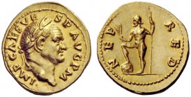 The George W. La Borde Collection of Roman Aurei Part I 
 THE ROMAN EMPIRE 
 Vespasian, 69 – 79 
 Aureus July-December 71, AV 7.38 g. IMP CAES VE –...