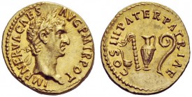 The George W. La Borde Collection of Roman Aurei Part I 
 THE ROMAN EMPIRE 
 Nerva, 96 – 98 
 Aureus 97, AV 7.41 g. IMP NERVA CAES – AVG P M TR POT...