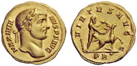 The George W. La Borde Collection of Roman Aurei Part I 
 THE ROMAN EMPIRE 
 Maximianus Herculius, 286 – 305, first reign 
 Aureus 287, AV 5.40 g. ...