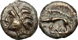 Celtic World. Gaul, Northeast. Leuci. Potin Unit, c. 100-50 BC. D/ Stylized head left. R/ Stylized boar left; two semicircles below. D&T 225. Depeyrot...