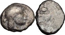 Greek Italy. Central and Southern Campania, Cumae. AR Phocaic Didrachm, c. 470-455 BC. D/ Female head (nymph Kyme?) right, wearing pearl-diadem and ne...