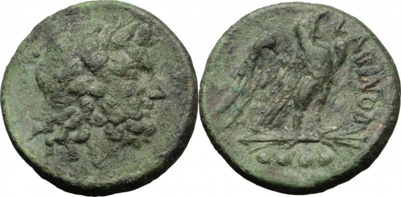 Greek Italy. Eastern Italy, Larinum. AE Quadrunx, c. 210-175. D/ Laureate head o...
