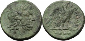 Greek Italy. Eastern Italy, Larinum. AE Quadrunx, c. 210-175. D/ Laureate head of Jupiter right. R/ Eagle right on thunderbolt, screaming; at right, L...