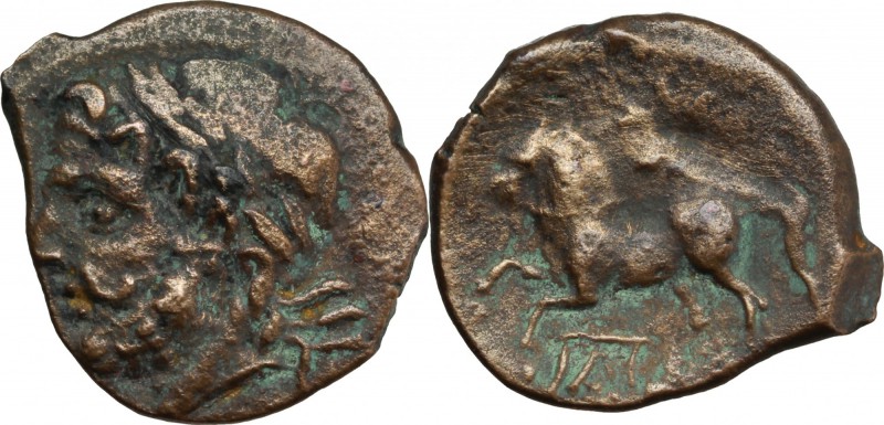 Greek Italy. Northern Apulia, Arpi. AE 17 mm. c. 325-275 BC. D/ Laureate head of...