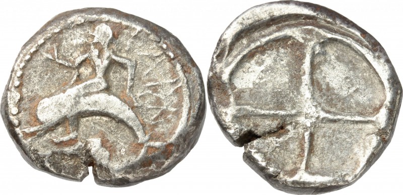 Greek Italy. Southern Apulia, Tarentum. AR Nomos, c. 480-470 BC. D/ TAPA. Phalan...