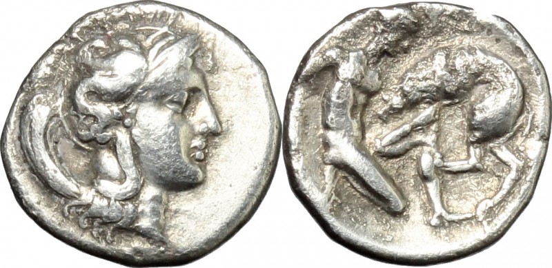 Greek Italy. Southern Lucania, Heraclea. AR Diobol, c. 432-420 BC. D/ Head of At...