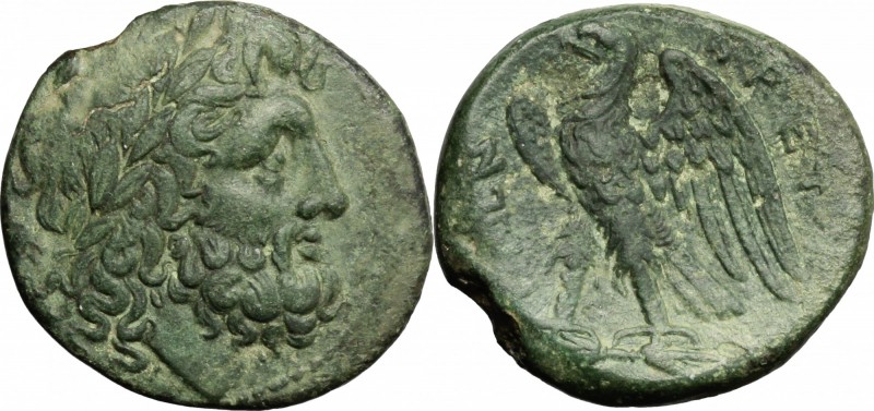Greek Italy. Bruttium, Brettii. AE Unit, c. 216-214 BC. D/ Laureate head of Zeus...