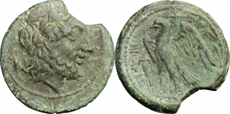 Greek Italy. Bruttium, Brettii. AE Unit, c. 214-211 BC. D/ Laureate head of Zeus...