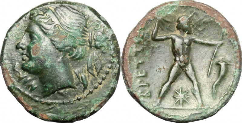 Greek Italy. Bruttium, Brettii. AE Half Unit, c. 214-211 BC. D/ NIKA. Diademed h...