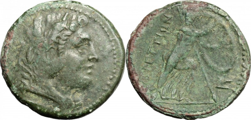 Greek Italy. Bruttium, Brettii. AE Double Unit, c. 211-208 BC. D/ Head of Herakl...