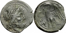 Greek Italy. Bruttium, Brettii. AE Unit, c. 208-203 BC. D/ Laureate head of Zeus right. R/ BPETTI-ΩN. Eagle standing left with wings spread; to left, ...