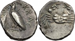 Sicily. Akragas. AR Didrachm, c. 510-500 BC. D/ ΑΚΡΑCΑΝΤΟS. Sea eagle with closed wings standing left. R/ Crab. SNG ANS 910 (same dies). AR. g. 8.77 m...