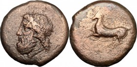 Sicily. Syracuse. Timoleon and the Third Democracy (344-317). AE Dilitron, Timoleontic Symmachy coinage, c. 339/8-334 BC. D/ Laureate head of Zeus Ele...