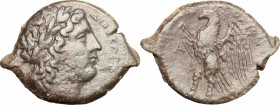 Sicily. Syracuse. Hiketas (287-278 BC). AE 26 mm. D/ ΔIOΣ EΛΛANIOY. Laureate head of Zeus Hellanios right. R/ ΣYPAKOΣIΩN. Eagle, wings spread, standin...